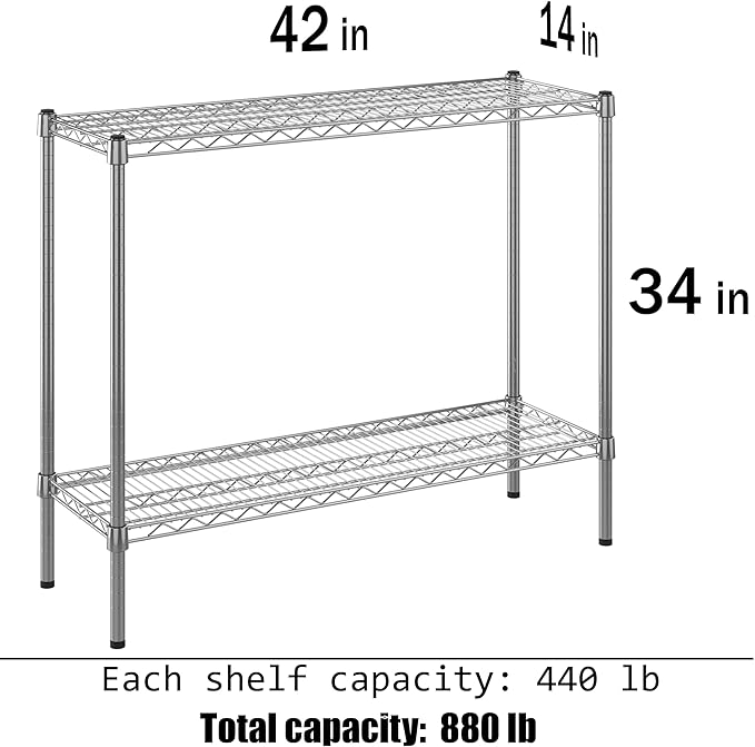 14" Deep x 42" Wide x 34" Height Wire Shelving Kit | 2-Tier | NSF Commercial Storage Rack Unit