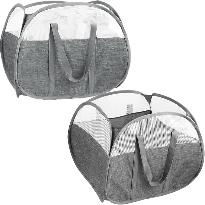 2 Pack Collapsible Laundry Baskets, 90L Large Foldable Laundry Basket, Pop Up Hampers for Laundry, Dirty Clothes Laundry Hamper for Bedroom, Bathroom, Dorm, Laundry Room, Travel or Camping Grey