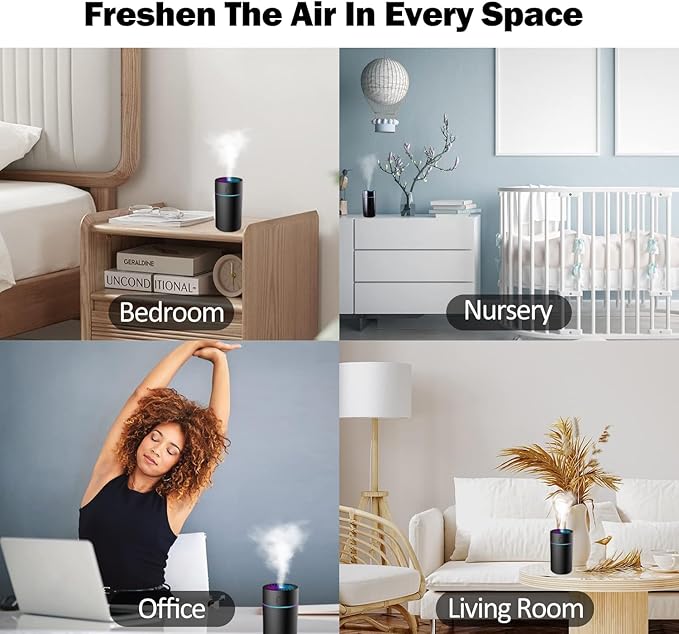 Mini Humidifier for Bedroom Portable with 7-color Lights, Auto Shut-Off Small Desk Humidifier [2 Mist Modes] Super Quiet USB Personal Humidifiers for Bedroom, Car, Office, Travel, Plants