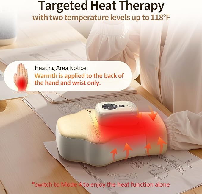 Comfytemp Hand Massager with Heat and Compression, Cordless Fingers, Palm and Wrist Massage Machine for Carpal Tunnel, Arthritis, Circulation and Pain Relief, Birthday Gift for Men Women Seniors