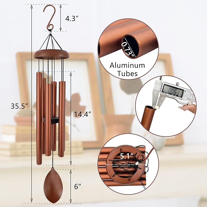 ASTARIN Wind Chimes for Outside Deep Tone,36 Inch Windchime Outdoors，Chimes for Outdoors,Sympathy Wind Chimes Memorial for Mom Dad，Red Copper