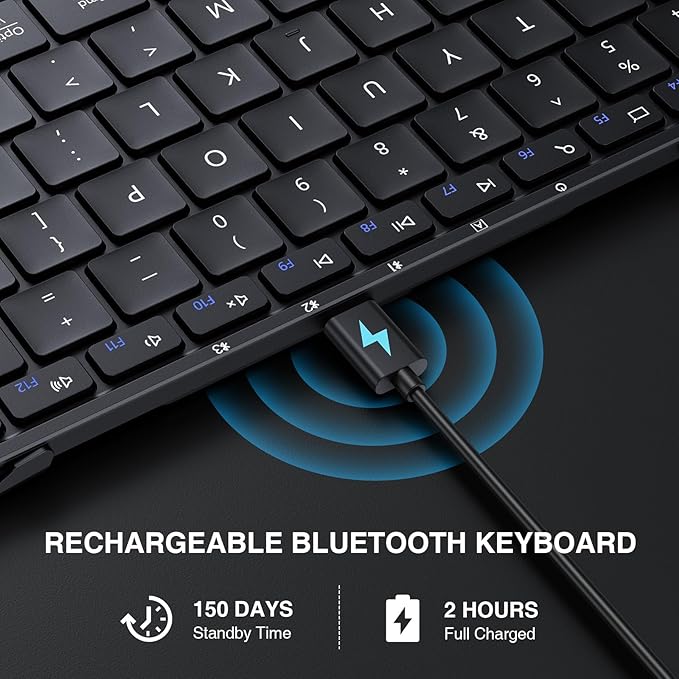 ProtoArc Foldable Bluetooth Keyboard, XK01 Folding Wireless Portable Keyboard with Numeric Keypad, Full-Size Travel Keyboards for iPad Tablet Smartphone Laptop PC Windows iOS Android, Black
