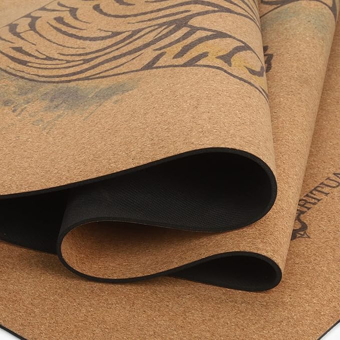 Shakti Warrior Cork Yoga Mat - Artist Designed, Premium Printed Eco-Friendly Non-Slip mat, Great for Regular & Hot Yoga, Pilates, Workouts 72 inch x 24 inch x 3mm Thick