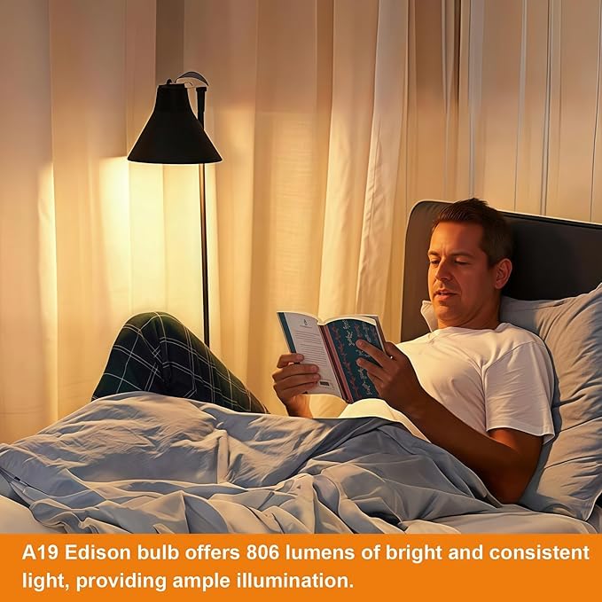 Vinaco A19 Dimmable LED Bulb 2700K Warm White, 4 PCS A19 Edison Bulb, 8W Equal 60W Clear Light Bulbs, Long Lasting 806LM Edison Bulbs E26 LED CRI85+ for Living Room, Chandelier