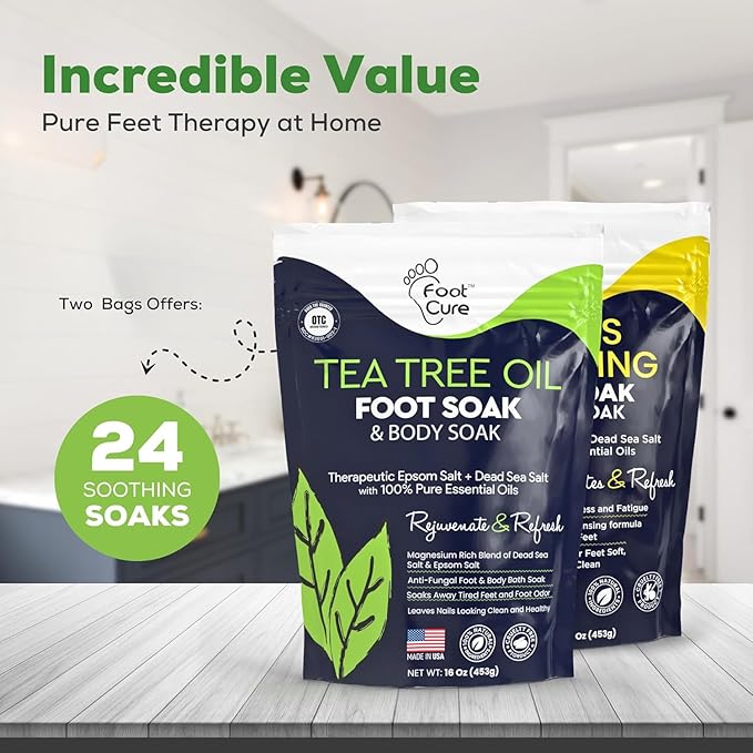 Tea Tree & Citrus Foot Soak with Epsom Salt – Supports Tired Feet, Softens Calluses, and Refreshes – Made in USA (2-Pack)