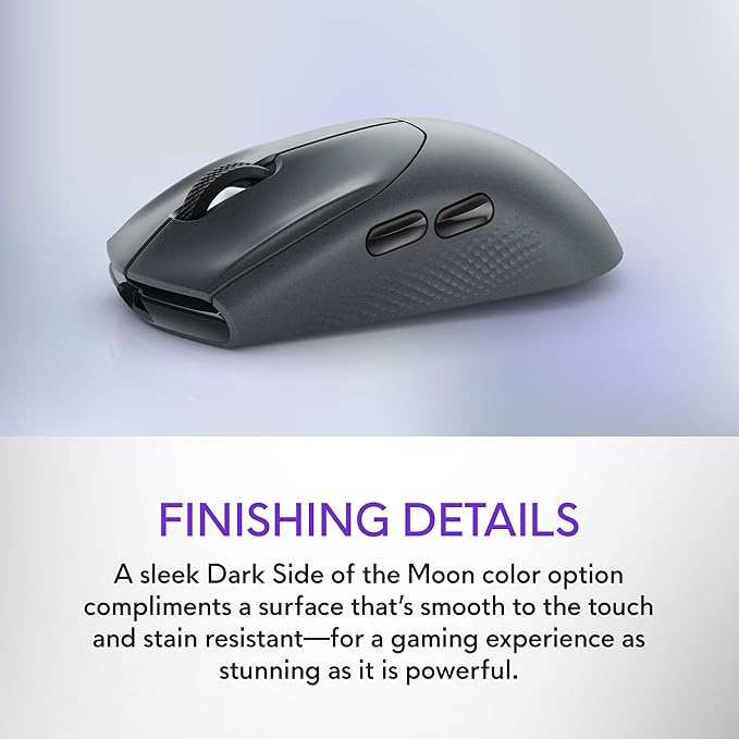 Alienware AW720M Tri-Mode Wireless Gaming Mouse - 2.4GHz Wireless, Bluetooth 5.1, 26,000 DPI, 8-Fully Programmable Buttons, Magnetic Snap Charging Adapter USB-A to USB-C Cable - Dark Side of The Moon