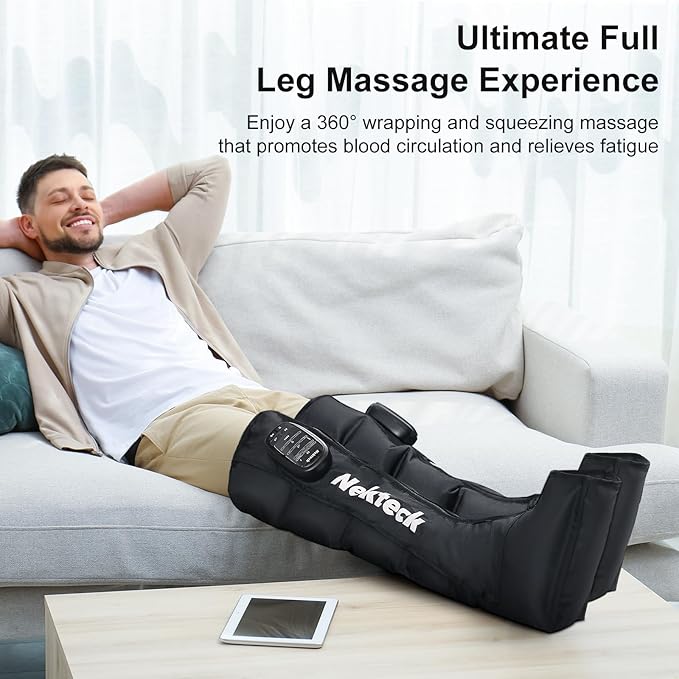 Nekteck Leg Compression Massager Recovery System, Cordless Foot and Leg Massager for Circulation and Pain Relief, Rechargeable Compression Boots with 6 Modes 4 Intensities, Legs Relaxation