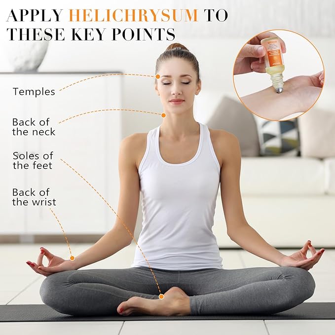 Helichrysum Essential Oil Roll On 20ml - Natural Helichrysum Oil Blend Roller for Aromatherapy & Skin Vitality, Massage, Happy, Relaxation, Stress Relief, Skin Care