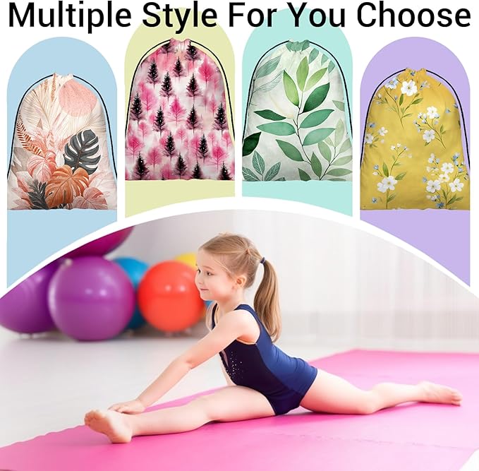 Pink Pine Trees Grip Bags Winter Holiday Gymnastics Drawstring Bag for Women Gym Gymnasts