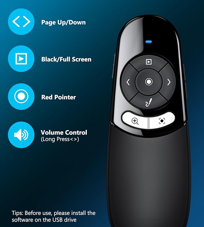 Presentation Clicker for TV LED LCD Screen Digital Presentation Clicker w Magnifier Highlight,2 in 1 Type C Presenter Remote Pointer Wireless with Volume Control for Classroom Teacher Projector Mac