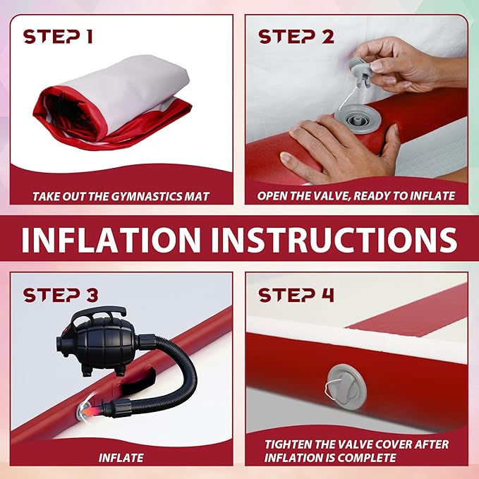 Tuxedo Sailor Inflatable Gymnastics Mat with Electric Pump, Storage Bag, Repair Kit–Air Mat for Home Training, Cheerleading, Yoga