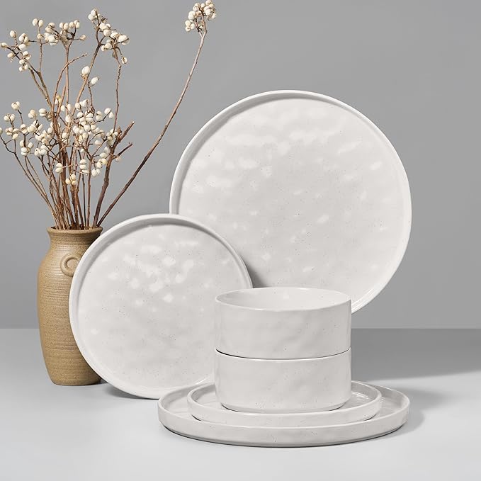 HaWare Dinnerware Sets, 6-Piece Plates and Bowls Set, Stoneware Dish Set for 2, Ceramic Dinnerware for Home Restaurant, Chip and Scratch Resistant, Microwave and Dishwasher Safe, Speckled White