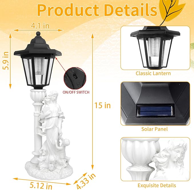 Solar Motherly Love Garden Decor, Outdoor Statues with Solar Powered Lantern for Outside Patio Yard Backyard Gifts for Mother's Day Birthday Housewarming