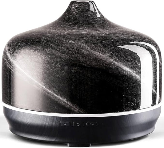Porseme 500ml Glass Essential Oil Diffuser Aromatherapy Ultrasonic Cool Mist Humidifier 15-21 Running Hours Waterless Auto-Off Air Diffusers for Sleeping Yoga Office Working Spa and Rest (Obsidian)