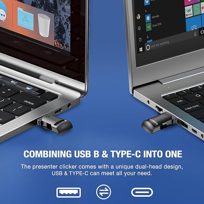 Air Mouse 2-in-1 USB Type C Presentation Clicker Wireless Presenter Remote for PowerPoint, Powerpoint Clicker with Volume Control PowerPoint Slide Advancer for Mac, Computer, Laptop