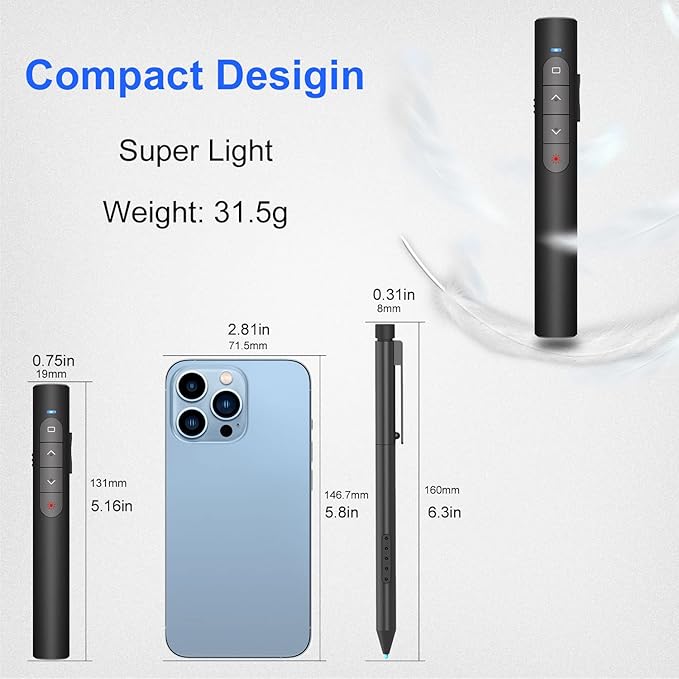 Presentation Clicker Wireless Presenter Remote, PowerPoint Clicker Computer Clicker with Red Light, Clickers for PowerPoint Presentations Slide Advancer with Volume Control for Mac/Laptop/Computer