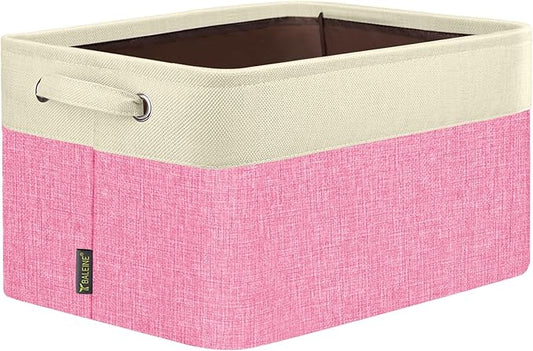 BALEINE 1 Pack Fabric Storage Bins for Shelves, Linen Storage Baskets for Organizing, Decorative Closet Bins for Clothes, Home (Pink, 17''x13''x10.5'')