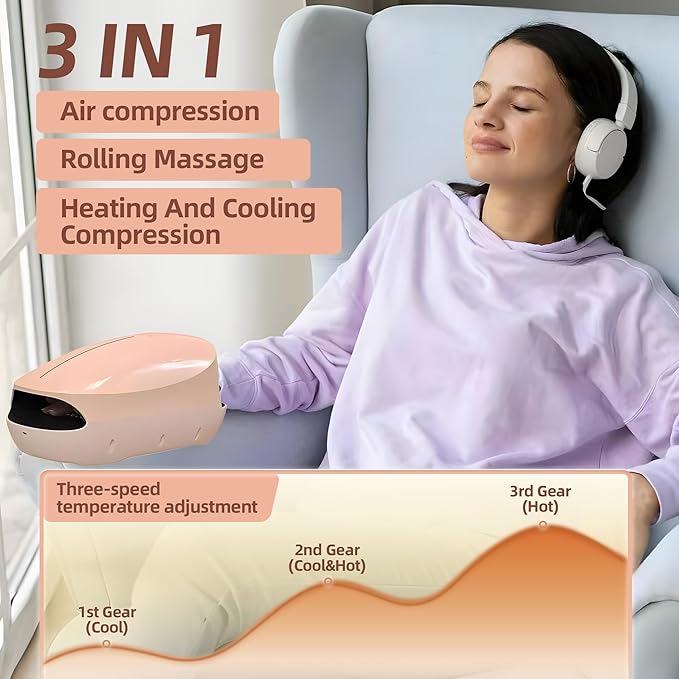 Hand Massager with Heat and Compression | 3 Levels Therapy Hand Massage with Kneading Rollers | Rechargeable Finger Massager for Arthritis and Pain Relief | Best Gift for Women, Men | Pink