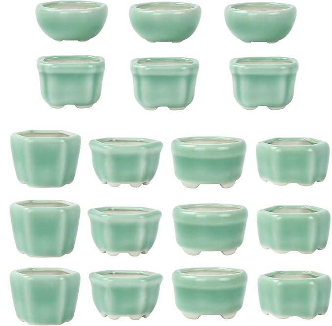 Bonsai Planter 1.8 inch (4.5cm) Mini Succulent Glazed Pots Set of 18 Green
