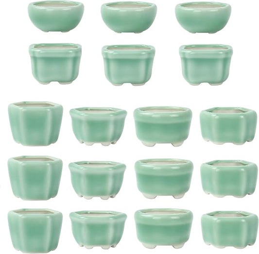 Bonsai Planter 1.8 inch (4.5cm) Mini Succulent Glazed Pots Set of 18 Green
