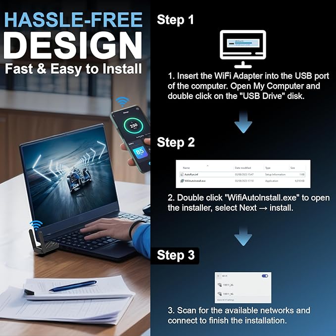 AX1800 USB WiFi 6 Adapter NA1602,Dual Band WiFi Adapter for Desktop pc with 2 Antennas, WPA3，MU-MIMO，2.4GHz/5GHz USB 3.0 WiFi Dongle Compatible with Windows 10/11