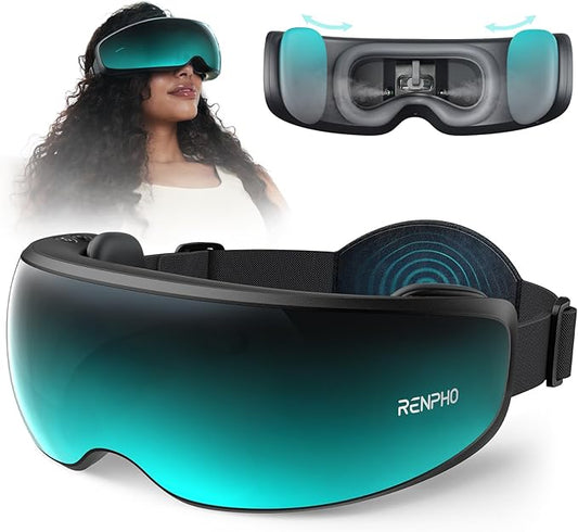 RENPHO Eyeris Caligo Eye Massager with Mist & Temple Massage, Slidable Temple Massager for Migraines, Eye Mask for Mom Dad Women Men Her Him,Head Circumferences 21.7in to 27.5in