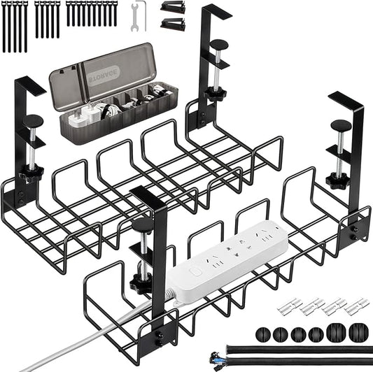 OneLeaf 2 Pack Cable Management Tray, No Drill Wire Management Rack, Office Wire Organizers for Cords, Computer Desk Accessories, Under Desk Organizer with Cable Organization