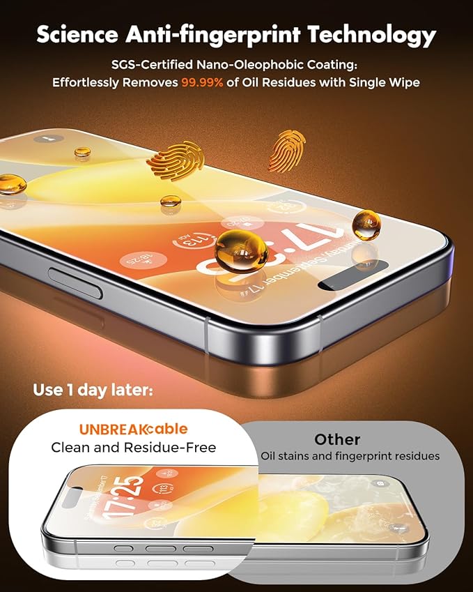 UNBREAKcable iPhone 16 Plus Screen Protector [3-Pack], Tempered Glass with Auto-Align Tech for Easy Install, 9H+ Hardness, Anti-Fingerprint, Ultra-Clear, Full-Coverage Protection, 6.7-Inch