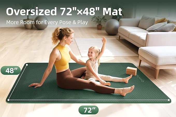 Thick TPE Yoga Mat 72"x48" - 6/8/10/12mm Extra Cushion for Joint Support & Comfort, Non-Slip Texture, Durable & Waterproof, Includes Bag, Strap & Towel for Home Workout, Pilates & Yoga