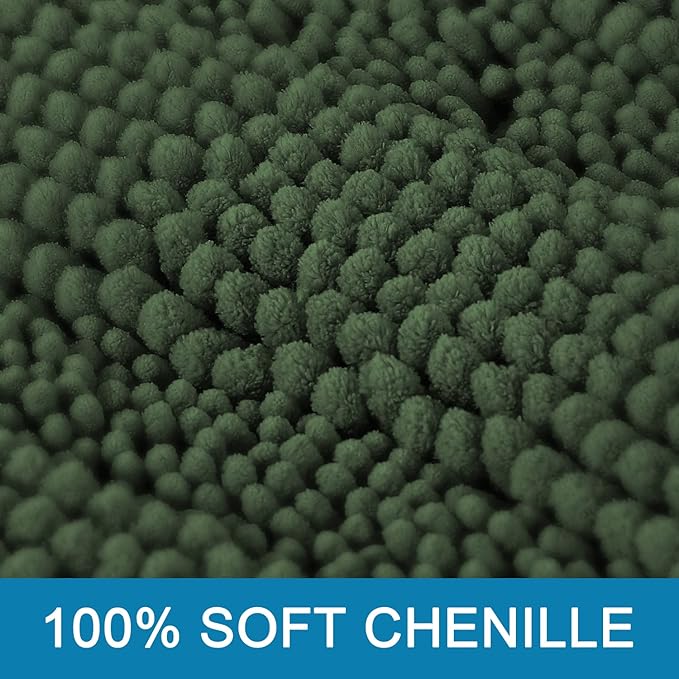 H.VERSAILTEX Bath Mats for Bathroom Non Slip Extra Thick Chenille Striped Bath Rug 24" x 36" Absorbent Non Skid Fluffy Soft Shaggy Rugs Washable Plush Mats for Indoor, Bath Room, Tub - Bronze Green
