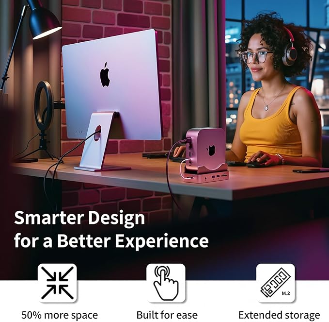 Phixero (1TB Storage) M4 Mac mini Dock, Aluminum unibody Design, 6-in-1 hub, 10Gbps USB-A, SD/TF Reader, Space-Saving Design, Non-Removable SSD