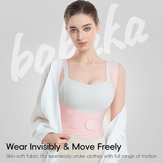 babaka Posture Corrector for Women, Invisible Lightweight Adjustable Back Brace for Upper and Lower Back Pain Relief, Hunchback, Hump, Scoliosis, Thoracic, Spine Corrector Under Clothes (Pink, Small, Waist: 25''-30'')