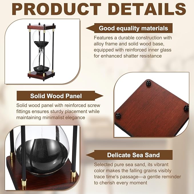PATIKIL Large Decorative Sand Timer, 30 Minutes Wood Hour Glass Timer Modern Wooden Hour Glass for Cooking Game Office Classroom Kitchen Home, Black(Style 2)