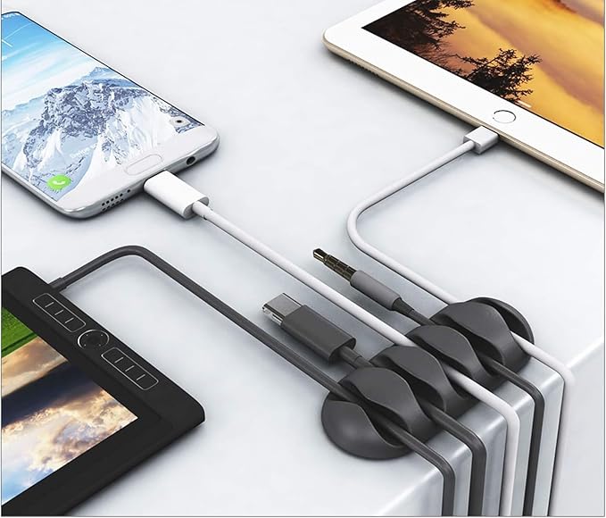 OHill Desk Cable Management Cord Organizer, 16 Pack White Self Adhesive Cord Holder Cable Clips, Ideal Cable Organizer Wire Keeper for Desk, Nightstand, Phone Charger, Computer, Home, Office, Car