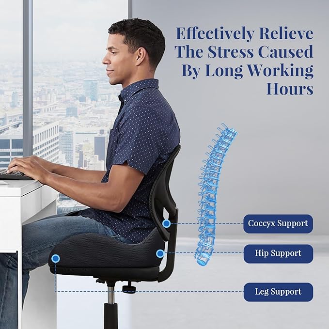 Benazcap Wheelchair Cushions Seat Cushion for Tailbone Pain Relief/Hemorrhoid - Hip Shaped Memory Foam Office Chair Cushions to Unleash Supreme Comfort in Office, Home, and Car Seating-Black