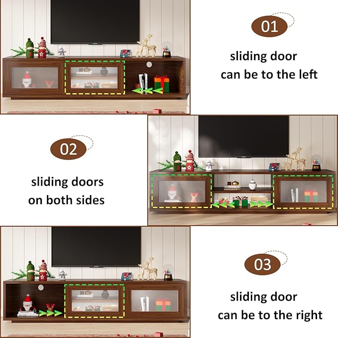 HSH 70" TV Stand for 75 inch TVs,Entertainment Center for Living Room with Storage,Farmhouse Walnut TV Stand Wood with Sliding Doors,Low Media Console Cabinet for Bedroom