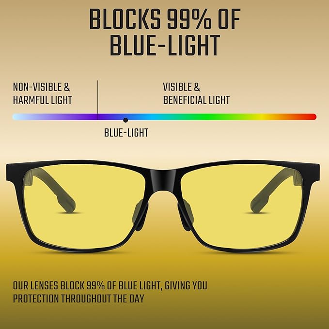 Carbon Blue Light Blocking Glasses Men for Computer, Gaming, Metal Frame Green Light Protection Night Driving Glasses for Man