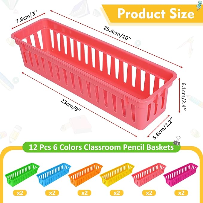ZZYFGH 12 Pack Pencil Holder for Kids Desk, Colorful Pen Baskets Tray for Organizing Classroom Supplies