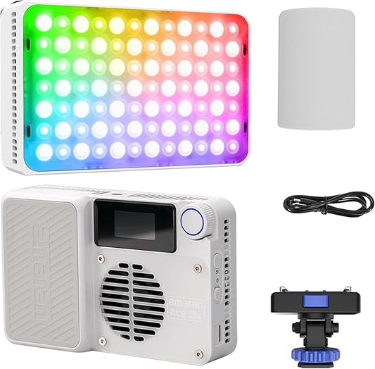 Amaran Ace 25c RGB Video Light,25W On Camera Pocket LED Light CCT 2300k-10000k, 5,908 lux @ 0.5m Illumination,with Rechargeable Battery and PD Charging (White)