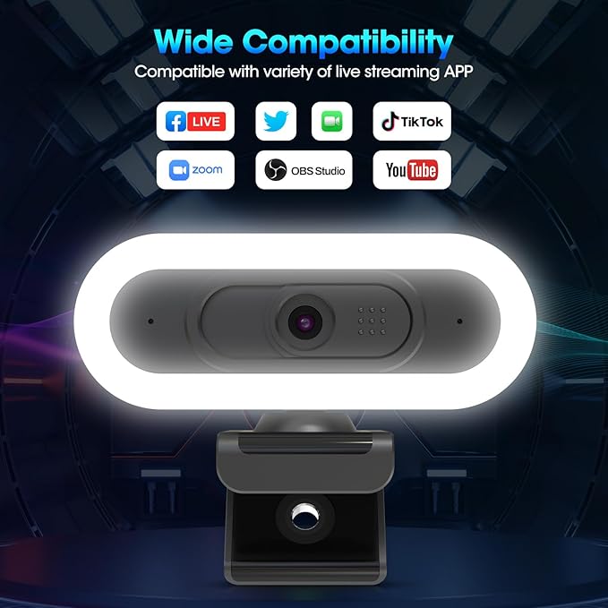 ToLuLu Streaming Webcam 2K 50FPS Web Cam, LED RGB Webcam with Microphone and Light, Autofocus Computer Camera with Cover and Tripod, Plug-Play USB Web cam for PC Desktop/MacBook Gaming Video Calling