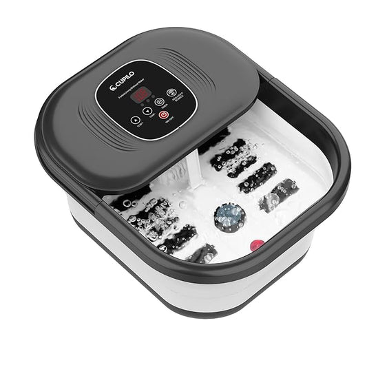 Foot Spa Bath Massager, Collapsible Foot Soaking Tub with Heat, Bubbles, Red Light, Pumice Stone, and Shiatsu Rollers for Relaxation, Gift for Foot Care