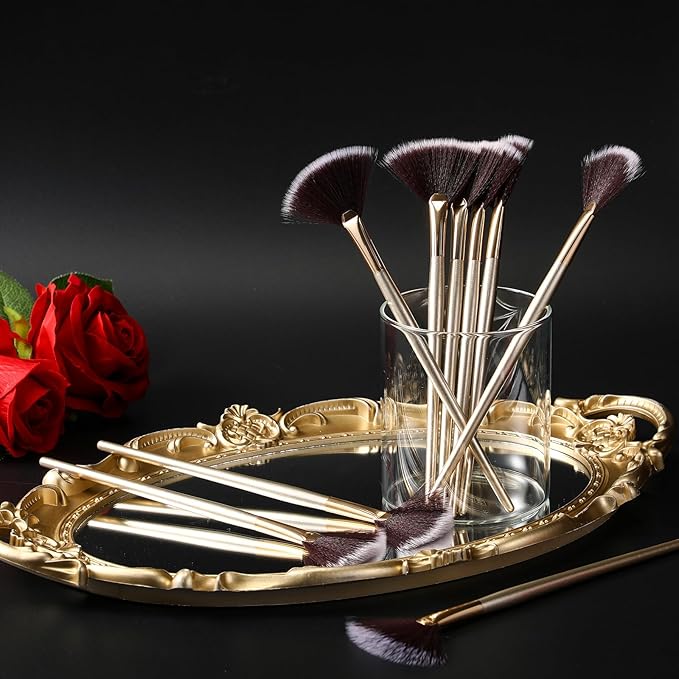 9 Pieces Facial Fan Mask Brushes, Soft Facial Applicator Brushes Tools for Peel Glycolic Makeup for Mud Cream(Brown)