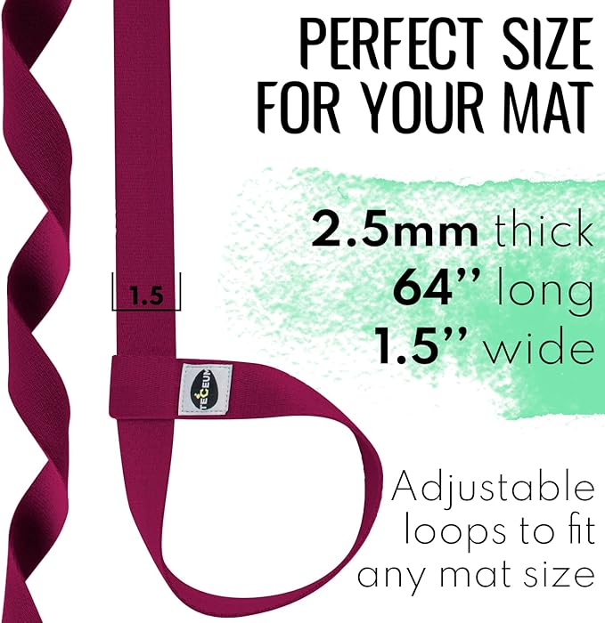 TECEUM Yoga Mat Strap – 30+ Colors – Adjustable Mat Holder Sling Carrier for All Mats [Mat Not Included]