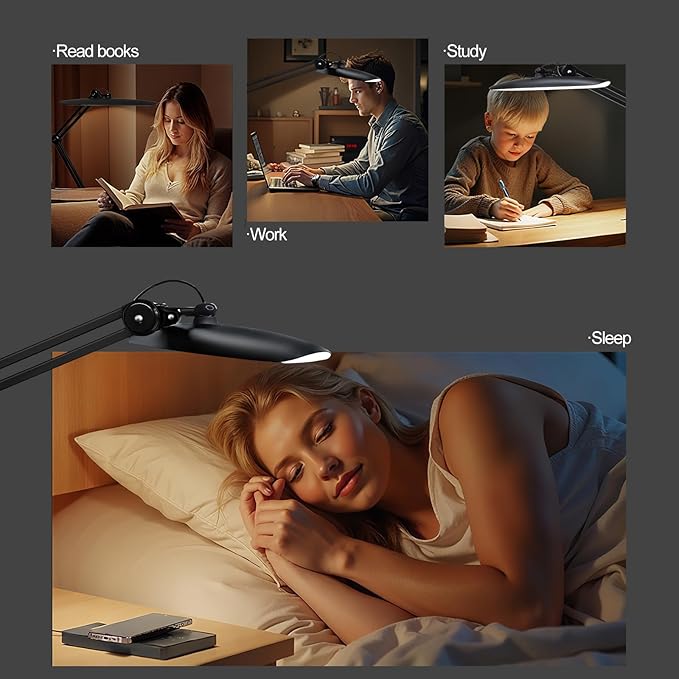 20" LED Desk Lamp with Clamp, 24W CCT Adjustable Dimmable Nail Light for Desk, 120 LEDs Metal Swivel Arm Daylight for for Nail Tech Task Home Office Reading Architect Craft, Black