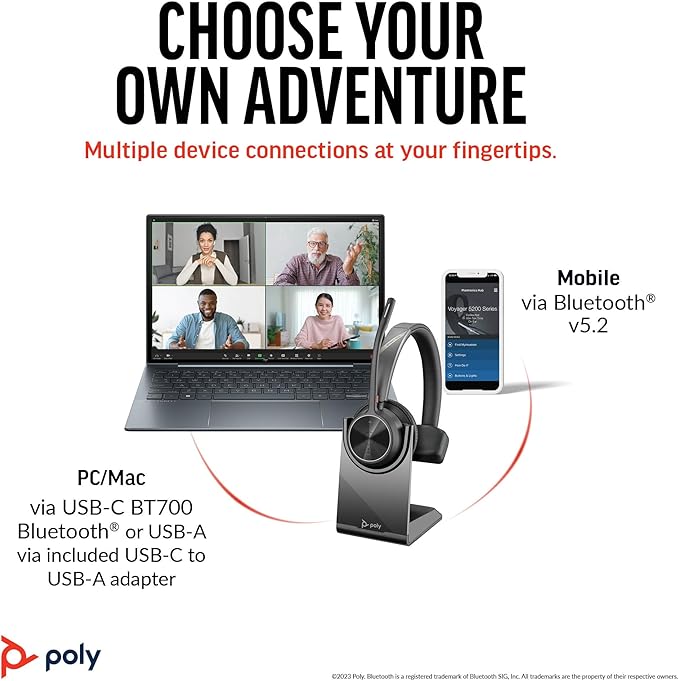 Poly Voyager 4310 UC Wireless Headset & Charge Stand (Plantronics) - Single-Ear Bluetooth Headset w/Noise-Canceling Boom Mic - Connect to PC/Mac/Mobile - Works w/Teams, Zoom, & More - Amazon Exclusive