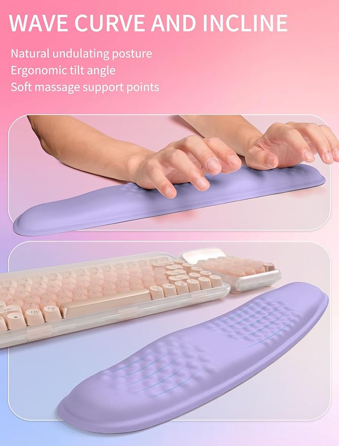 Hokafenle 2in1 Combination, Wave Keyboard Wrist Rest and Ergonomic Curvature Mouse Pad Wrist Support for Relieve Wrist Pain, Filled with Soft Cushion Memory Foam, Purplish Blue