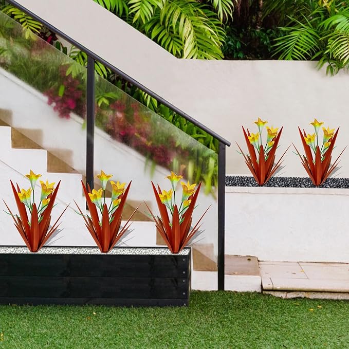 Homight Metal Agave Plant Decoration - Outdoor Garden Decorative Art - 2 Big Yellow Lilies