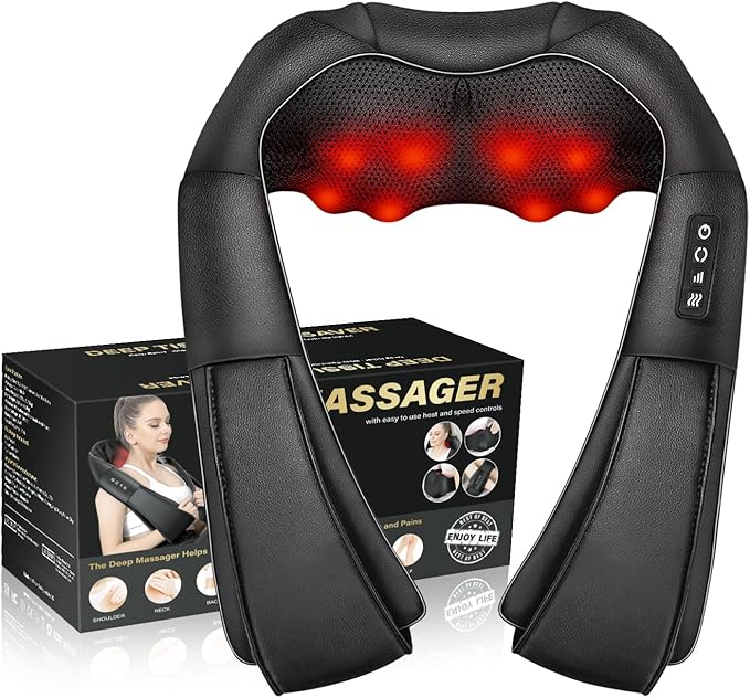 Shiatsu Neck Massager, Electric Neck and Back Massager with Heat, 3D Kneading Massage Pillow for Back, Shoulder, Muscle Pain Relief, Office & Home & Car Use, Fits for Parents