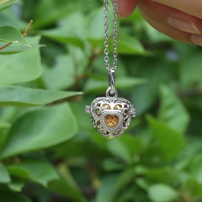 2 PCS Aromatherapy Essential Oil Diffuser Necklace Hollow Ball and Small Heart Shape Colored Lava Stone Pendant Necklace for Women…