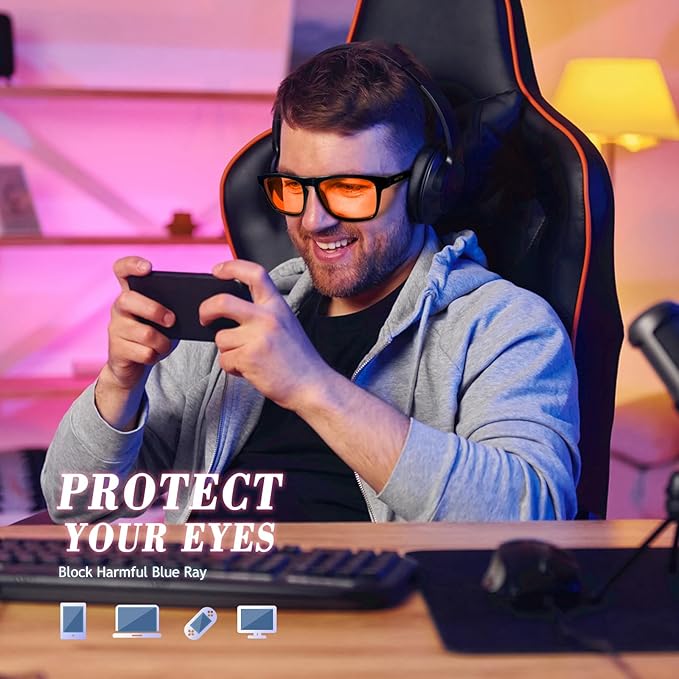 2 pack 99% Blue Light Glasses Men Woman, Computer Gaming Glasses Men, Blue Ray Filtering Amber Lens Anti Eye Strain